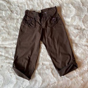 Old Navy Girls Brown Capri Pants Size 10 Adjustable Waist 100% Cotton EUC